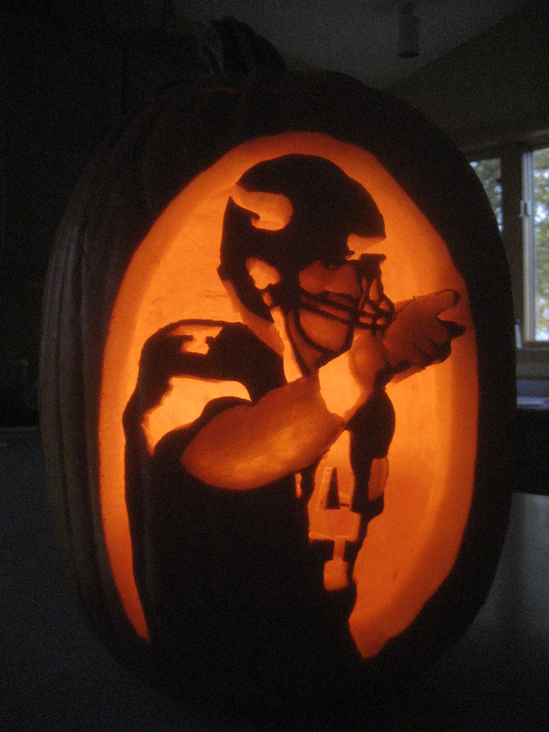 Brett Favre pumpkin carving by Jake Voelker, photo 1 of 1