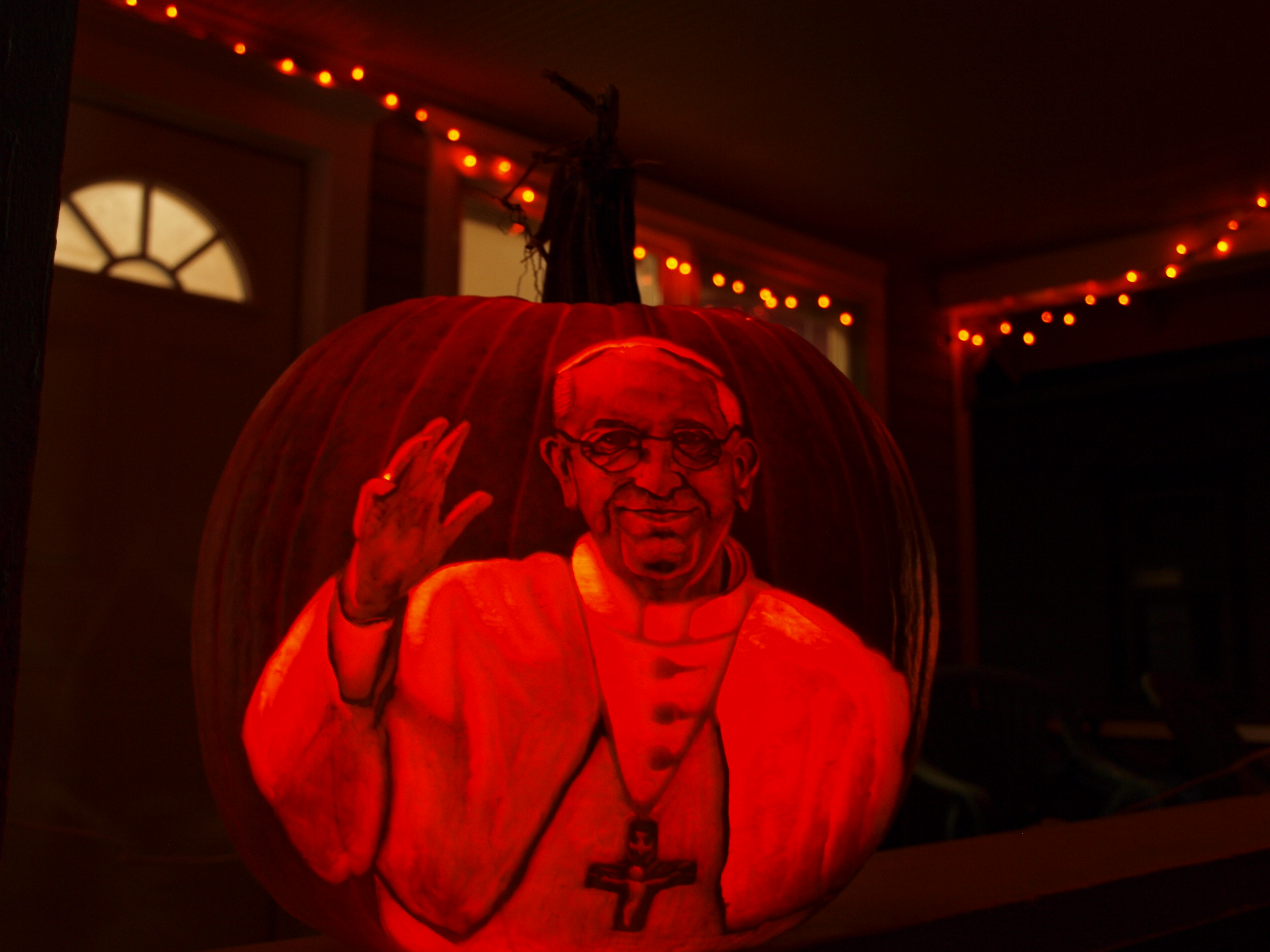 Papal Pumpkin: Pope Francis pumpkin carving by Jake Voelker, photo 1 of 2