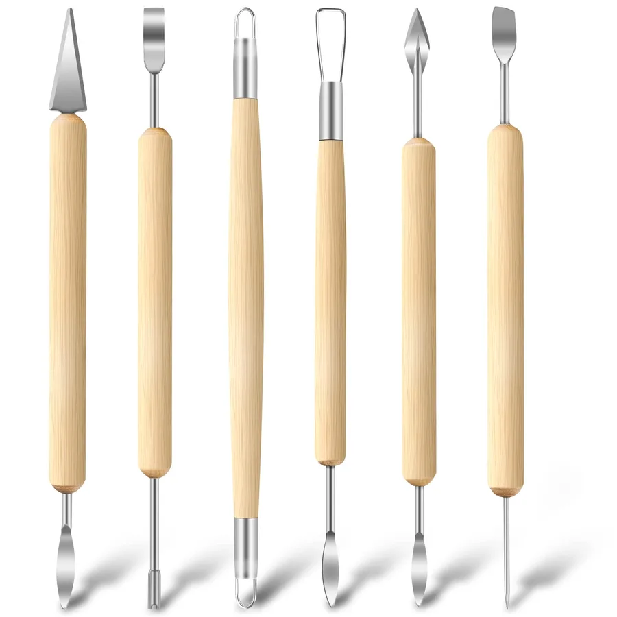 Six double-ended clay sculpting tools